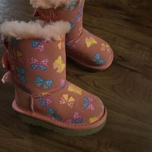 UGG Kids Boots in Pink with Colorful Butterfly Print